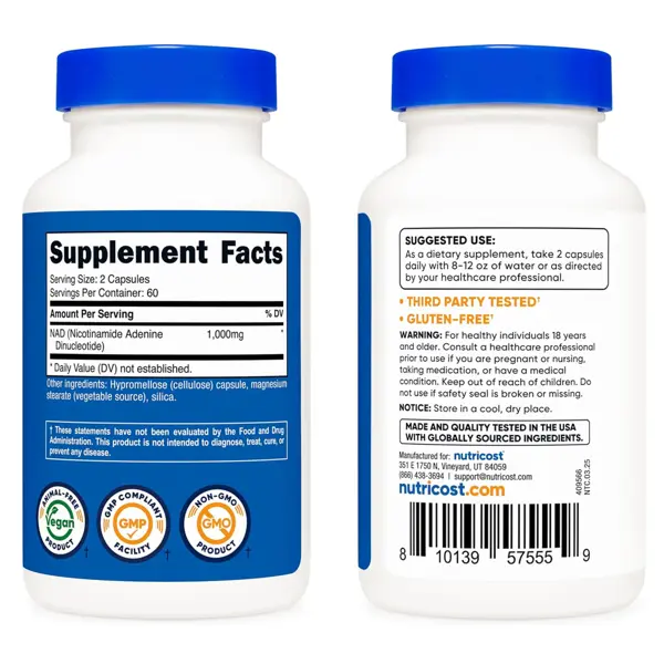 Nutricost NAD+ Nicotinamide Adenine Dinucleotide 1,000mg Capsules